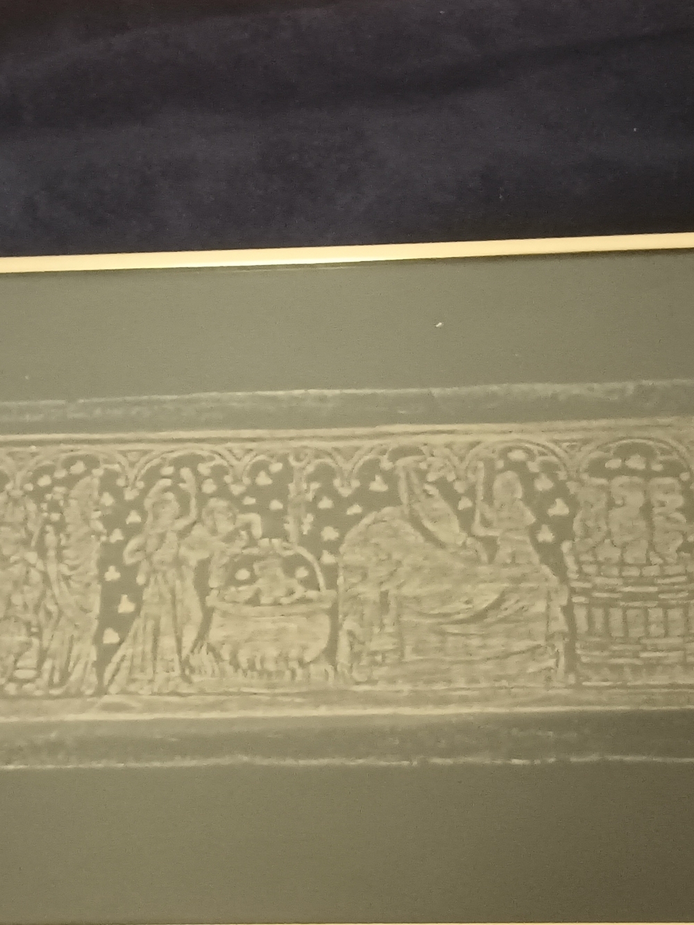 Brass Rubbing Embossed Wall Art Panel in Olive Green and Cream